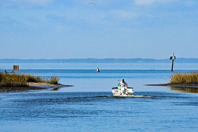 Boat going into the bay at the St Marks Wildlife Refuge